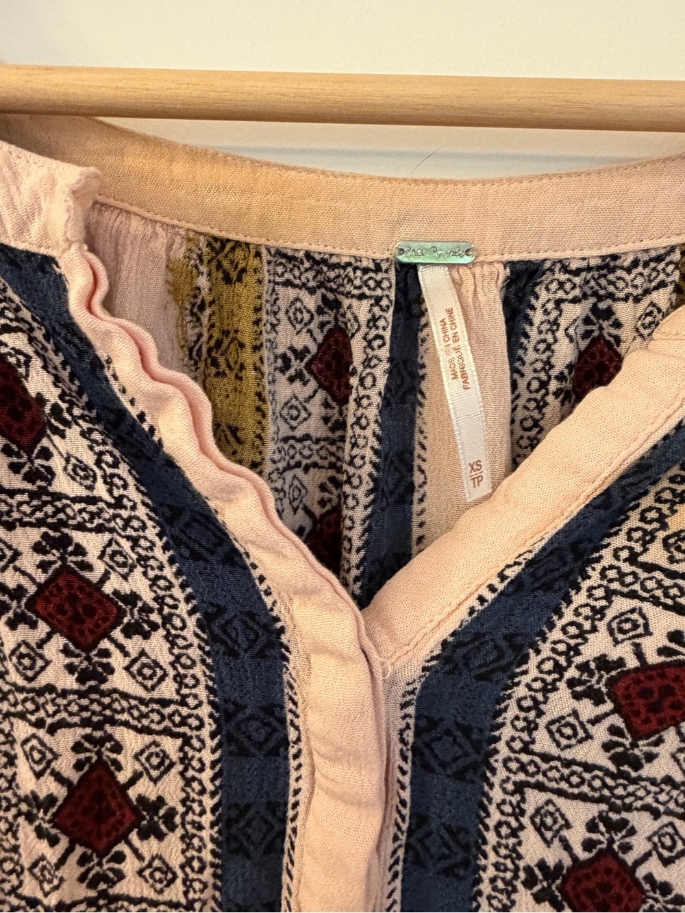 Free People Patchwork Paisley Peasant Blouse in Pink, Blue, Mustard - Picture 5 of 5
